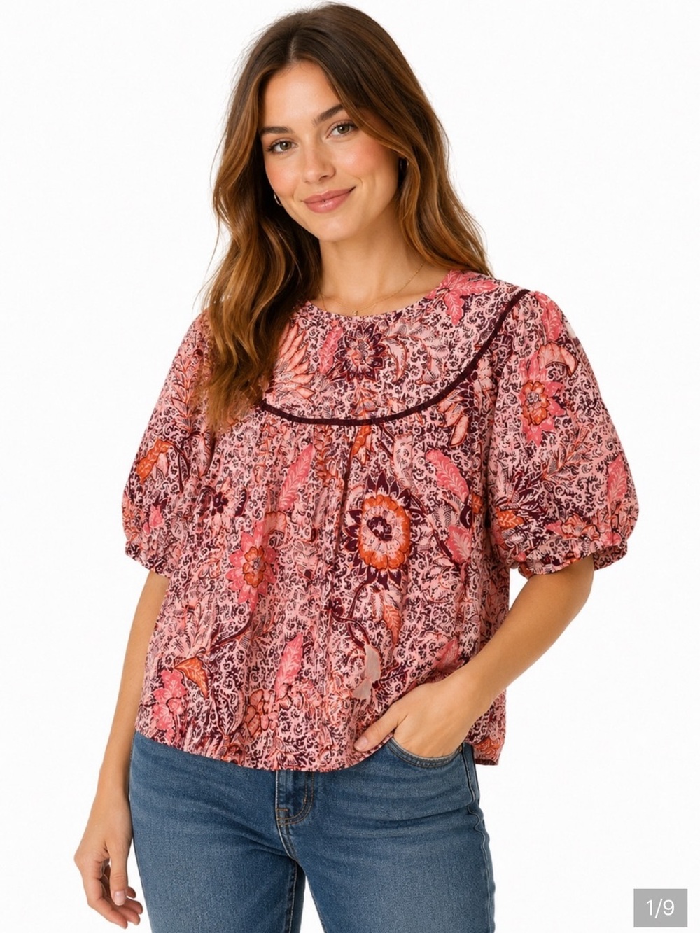 Madewell Bali Blooms Yoked Puff Sleeve Top S